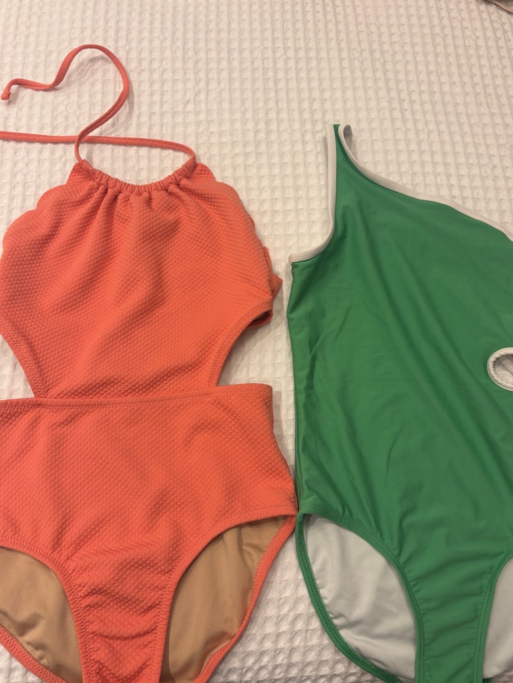 Old Navy Kids Coral and Green One-Piece Swimsuits